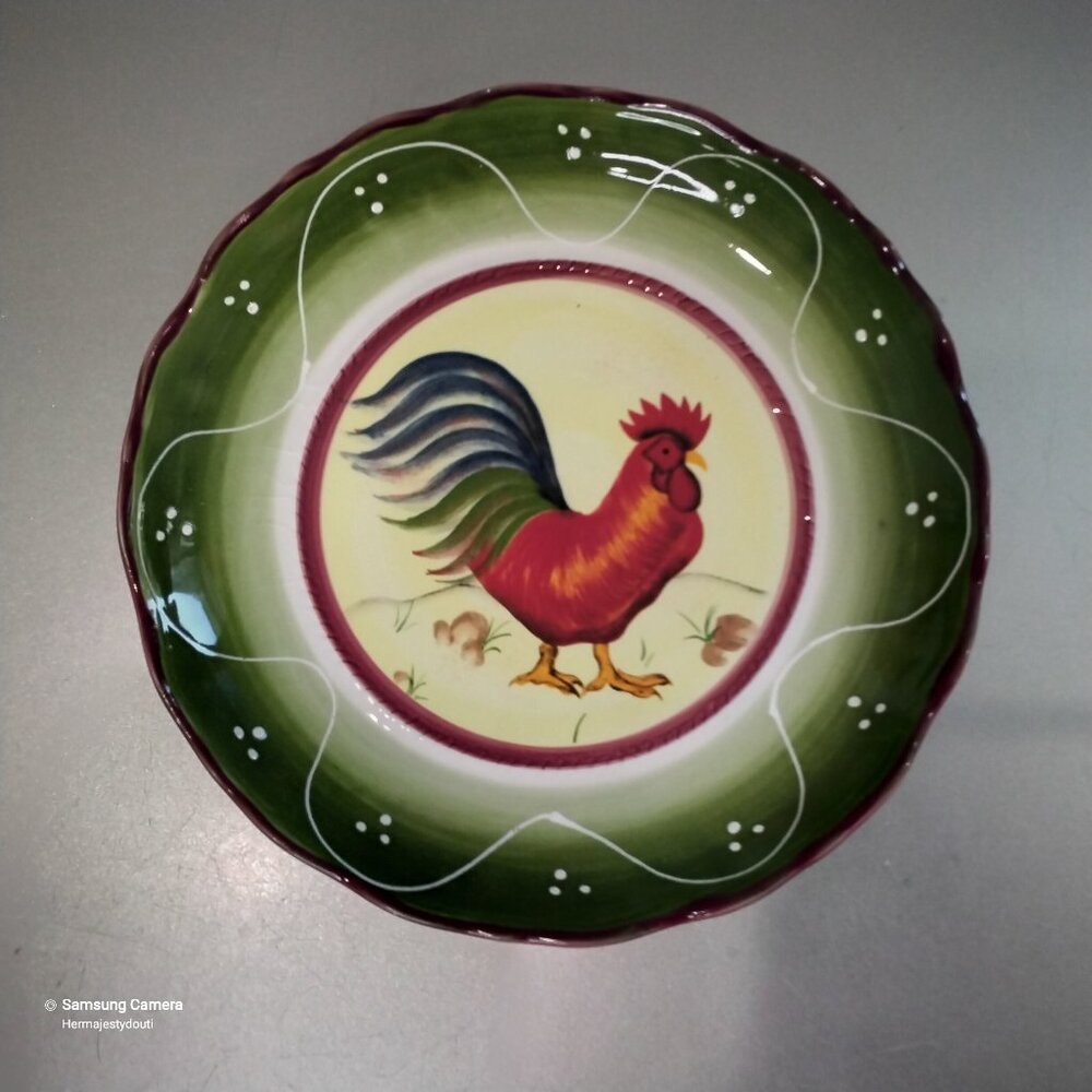 Discontinued Rare Vintage Ceramic Casa Vero Tuscan Red Rooster 8" Plate GVC
